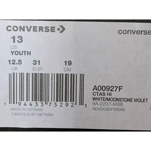 converse kids CTAS HI A00927F moonstone violet  kid US 13/CM19 - Picture 8 of 8